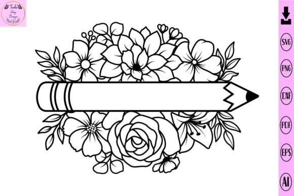 Pencil Flower Svg Floral Teacher Svg Graphics