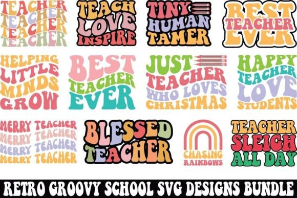 Retro Groovy School SVG Design Bundle